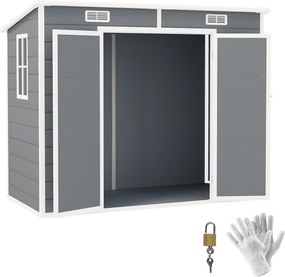 Outsunny 2,54 m²-es Szerszámtároló, Vízálló Kertesház, Penta Tetővel, 238x125x183/165 cm, Kulcsra Zárható Ajtós Szerszámtároló, Ablakos Kerékpártároló