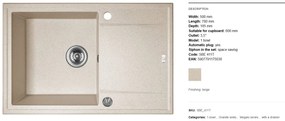 LAVEO Megalo, konyhai mosogató 790x490x230 mm + mosogató csaptelep BKZ468K, bézs, SBEA411T