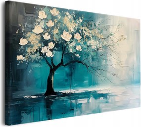Modern vászonképek absztrakt fa fehér virágok 80x120cm