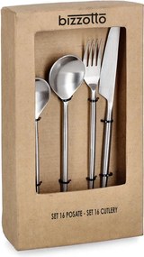 Ezüstszínű rozsdamentes acél négyszemélyes evőeszköz készlet 16 db-os Bronte – Bizzotto