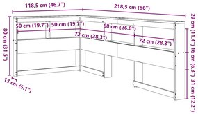 Könyvespolc fejtámla L-alakú viaszbarna 100 cm tömör fa fenyőfa