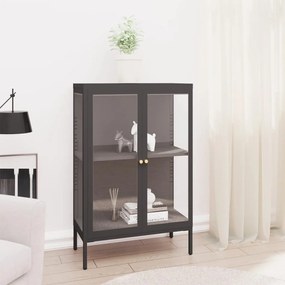 antracitszürke acél és üveg tálalószekrény 75 x 35 x 105 cm