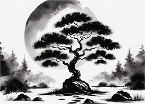 Kép – Fekete-fehér bonsai (70x50 cm)