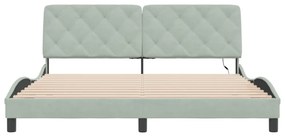 világosszürke bársony ágykeret LED-ekkel matrac nélkül 180 x 200 cm