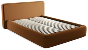 Terrakotta színű kárpitozott ágyneműtartós franciaágy ágyráccsal 140x200 cm Kiana – Makamii