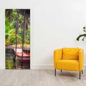 Fotótapéta ajtóra - Fából készült hajó a csatornán (95x205cm)
