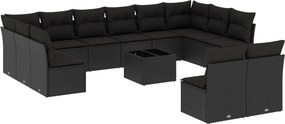 vidaXL 13 részes fekete polyrattan kerti ülőgarnitúra párnákkal