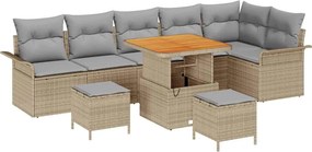 vidaXL Kerti Kanapé Szett párnával 9 pcs Bézs polirattan