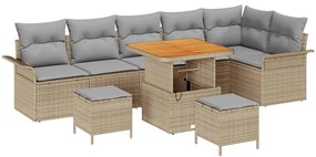 vidaXL Kerti Kanapé Szett párnával 9 pcs Bézs polirattan