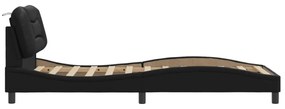fekete műbőr ágykeret fejtámlával 80 x 200 cm