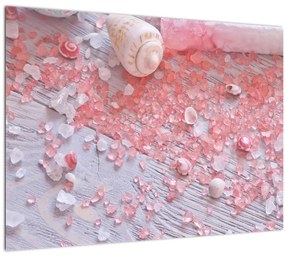 Kép - Tengerparti hangulat rózsaszín árnyalatokban (üvegen) (70x50 cm)