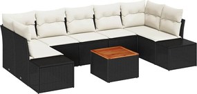 vidaXL Kerti Kanapé Szett tárolóval 8 pcs Fekete és Krém polirattan