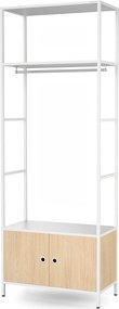 Irodai polc nyitott ruhaakasztó rúddal, recepcióra és váróterembe, fém, fehér/sonoma tölgy, 800x2200x400 mm: ARIEL Eco Design