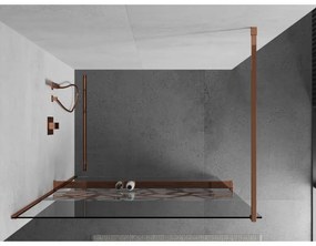 Mexen Kioto +, zuhanyparaván polccal és törölközőtartóval 90 x 200 cm, 8mm átlátszó üvegmintás fehér, rózsa arany profil, 800-090-121-60-85