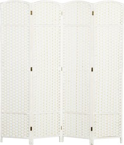 HOMCOM 4-paneles Paraván 160 x 170 cm Bambuszos Összecsukható Elválasztó Fal Nappalihoz - Fehér | Aosom