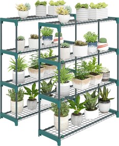 Outsunny 2 db 4-polcos növénytartó állvány, 104 cm magas — acél beltéri/kültéri polcok, többszintes kaspótartó, sötétzöld | Aosom