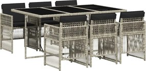 vidaXL 7 részes világosszürke polyrattan kerti étkezőszett párnával