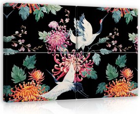 Vászonkép 120x80 moduláris triptichon daruk krizantém Japán Kína ak