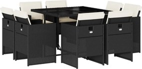 vidaXL 9 részes fekete polyrattan kerti étkezőgarnitúra párnákkal