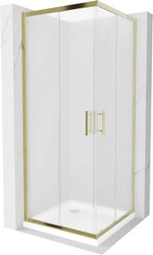 Mexen Rio, szögletes zuhany tolóajtóval 80 (ajtó) x 80 (ajtó) x 190 cm, 5 mm matt üveg, arany profil + fehér SLIM zuhanytálca, 860-080-080-50-30-4010G