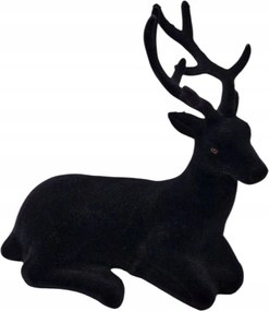 Rénszarvas Fekvő Flokkolt 30cm Karácsonyi Dekoráció Fekete