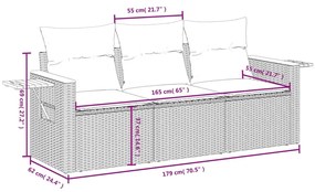 3 részes fekete polyrattan kerti ülőgarnitúra párnával