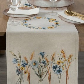 Kék virágos gobelin asztali futó Natúr 45x140 cm