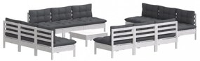 13 részes fenyőfa kerti ülőgarnitúra antracitszürke párnákkal