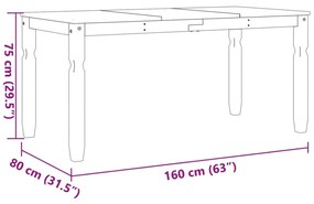 Corona fehér tömör fenyőfa ebédlőasztal 160 x 80 x 75 cm