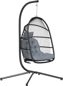 Outsunny tojás alakú függőszék állvánnyal — összecsukható PE-rattan hintaszék UV-álló párnával és levehető fejtámlával beltérre és kültérre, teherbírá