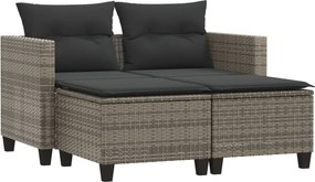 vidaXL 2 személyes szürke polyrattan kerti kanapé zsámolyokkal