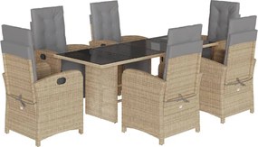 vidaXL 7 részes bézs polyrattan kerti étkezőgarnitúra párnákkal