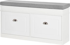 HOMCOM Cipőpad, Cipőtároló Pad 8 Pár Cipőhöz 2 Fiókkal, Állítható Polcokkal és Párnázott Üléssel Előszobába, Folyosóra 104x24x55 cm Fehér | Aosom