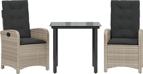 vidaXL 3részes világosszürke polyrattan kerti étkezőgarnitúra párnával