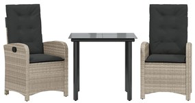 vidaXL 3részes világosszürke polyrattan kerti étkezőgarnitúra párnával