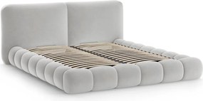 Szürke kárpitozott ágyneműtartós franciaágy ágyráccsal 180x200 cm Solange – Micadoni