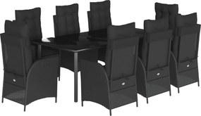 vidaXL 9 részes fekete polyrattan kerti étkezőgarnitúra párnákkal