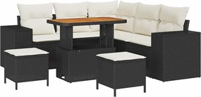 vidaXL Kerti Kanapé Szett párnával 8 pcs Fekete és Krém polirattan