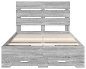 vidaXL Ágykeret fiókkal fejtámlával Szürke Sonoma 135 x 190 cm Faanyag