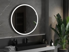 Mexen Esso kerek LED háttérvilágítású fürdőszobai tükör 100cm 6000K páramentes fűtőbetét fekete keret 9825-100-100-611-70