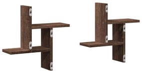 2 db barna tölgyszínű szerelt fa fali kockapolc 38 x 12 x 38 cm