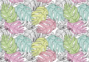 Monstera flizelin fotótapéta levelek pasztell fehér alapon 312x219 +ragasztó