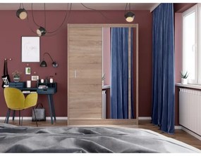 SABRINA gardróbszekrény tükörrel, 150x215 cm, sonoma tölgy