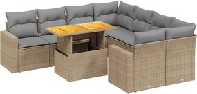 vidaXL 9 részes bézs polyrattan kerti ülőgarnitúra párnákkal
