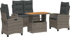 vidaXL 4 részes szürke polyrattan kerti étkezőszett párnával