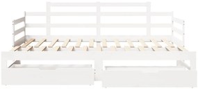 fehér kihúzható heverő fiókokkal matrac nélkül 80 x 200 cm