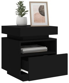 2 db fekete műfa éjjeliszekrény LED-fényekkel 40x39x48,5 cm
