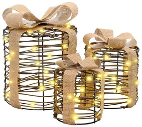 Ajándékdoboz Dekoráció 3 pcs Meleg fehér 20 x 20 x 20 cm Rattan