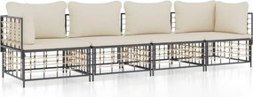 vidaXL 4 részes antracitszürke polyrattan kerti ülőgarnitúra párnákkal
