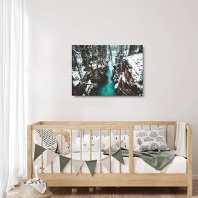 Kép - hegyi folyó télen (üvegen) (70x50 cm)